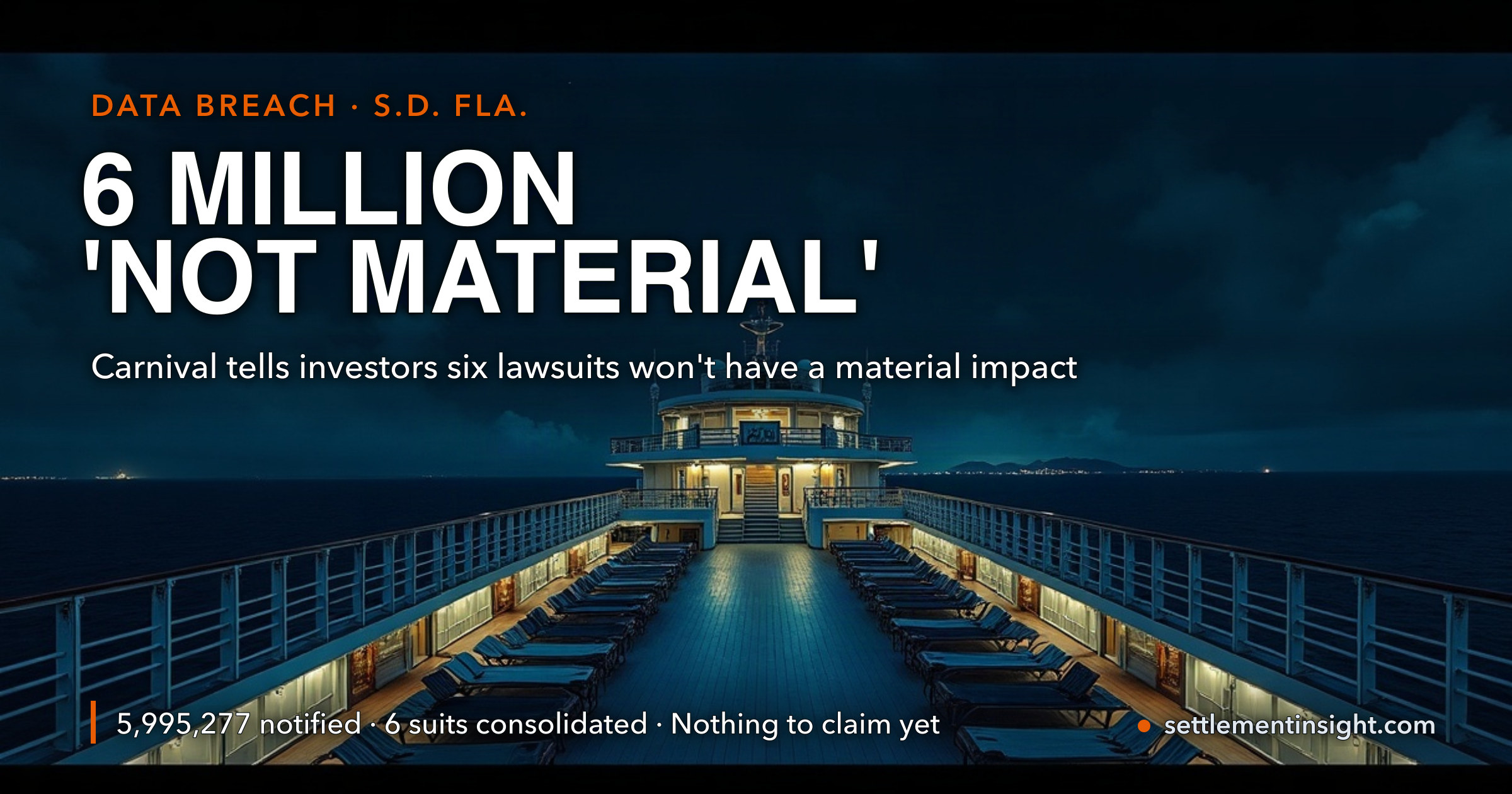 Hackers Took 6 Million Carnival Guest Records. Carnival Told Investors the Lawsuits 'Will Not Have a Material Impact.' — key figures at a glance