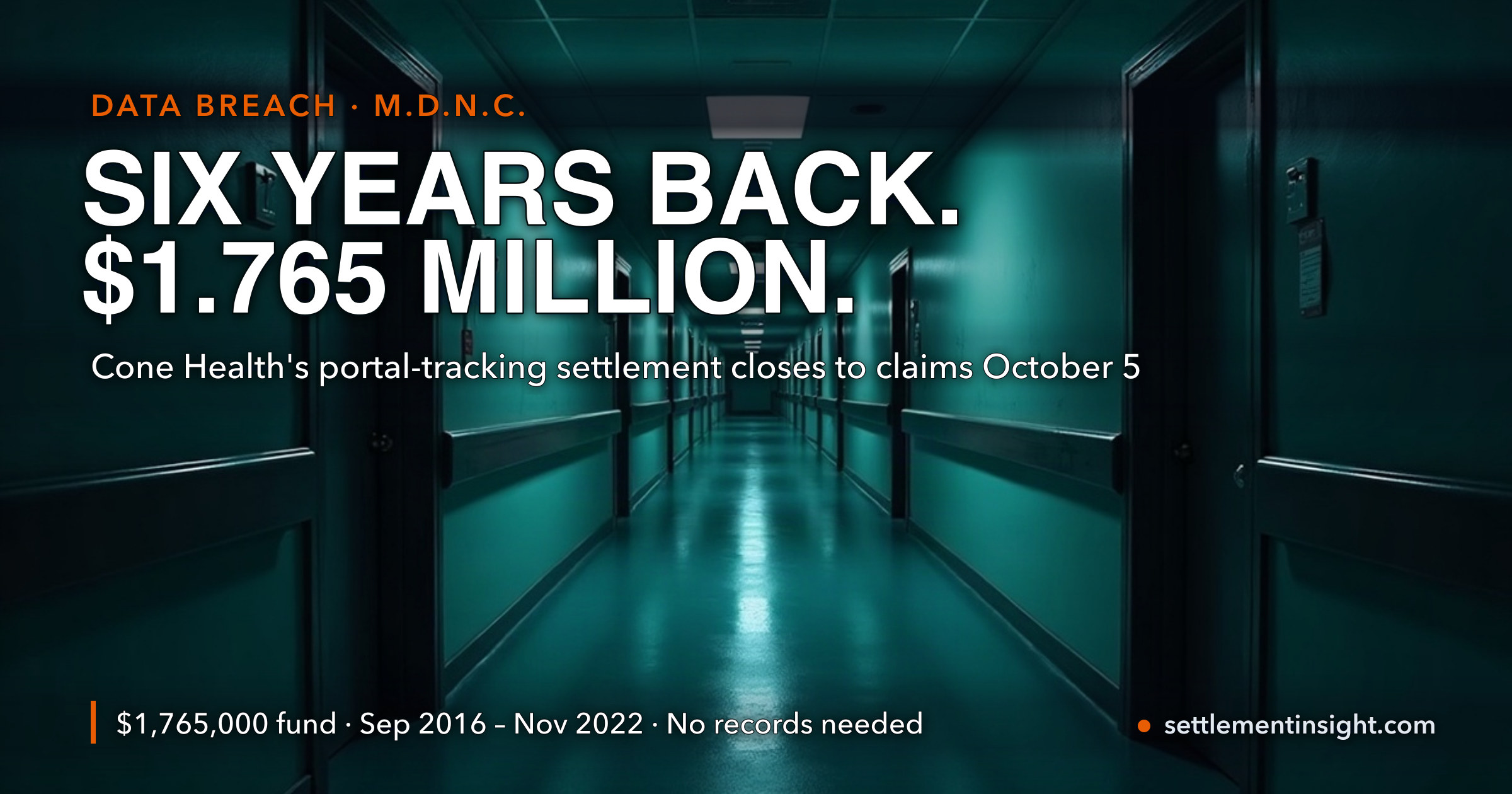 A Sixth MyChart Settlement Just Opened. Its Class Window Reaches Back to September 2016 โ and $618,333 Comes Out of $1.765 Million Before Anyone Is Paid โ key figures at a glance