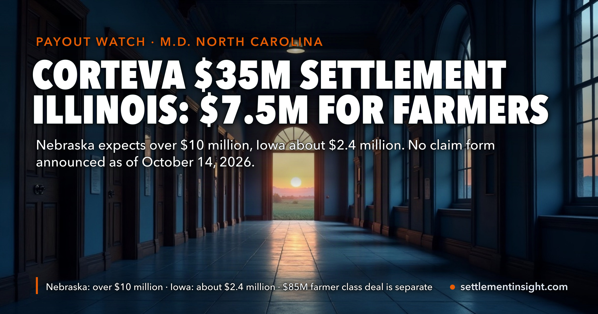Corteva Settlement: Illinois Says About $7.5 Million Goes Back to Its Farmers and Nebraska Expects Over $10 Million — Three States Now Account for More Than Half of the $35 Million, but No State Has Published a Claim Form — key figures at a glance