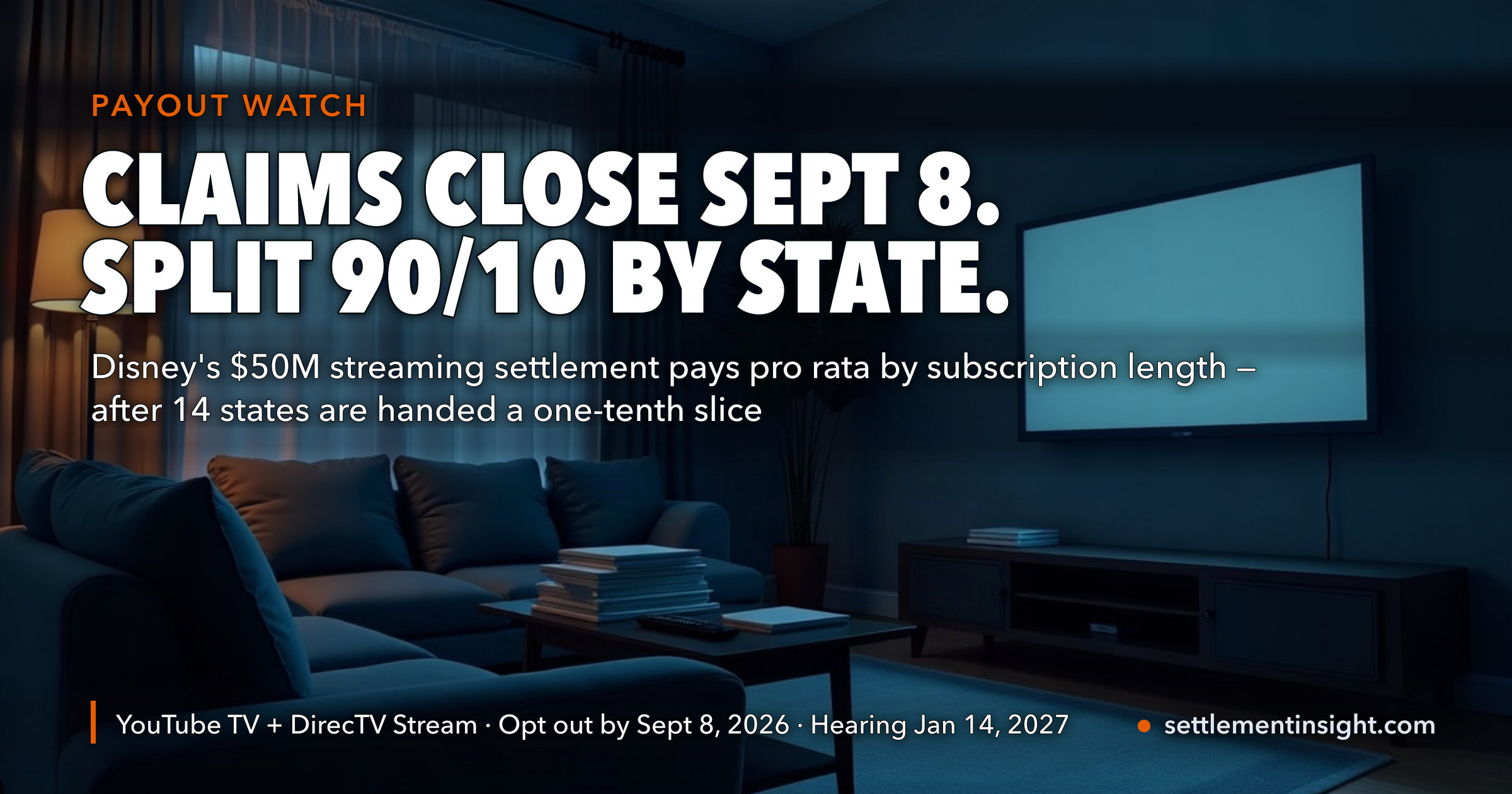The Disney Streaming Settlement Closes September 8. If You Spent the Whole Class Period in Texas, Pennsylvania, Illinois, Ohio or Georgia, Your Payment Comes Out of a 10% Slice of the Fund. — key figures at a glance
