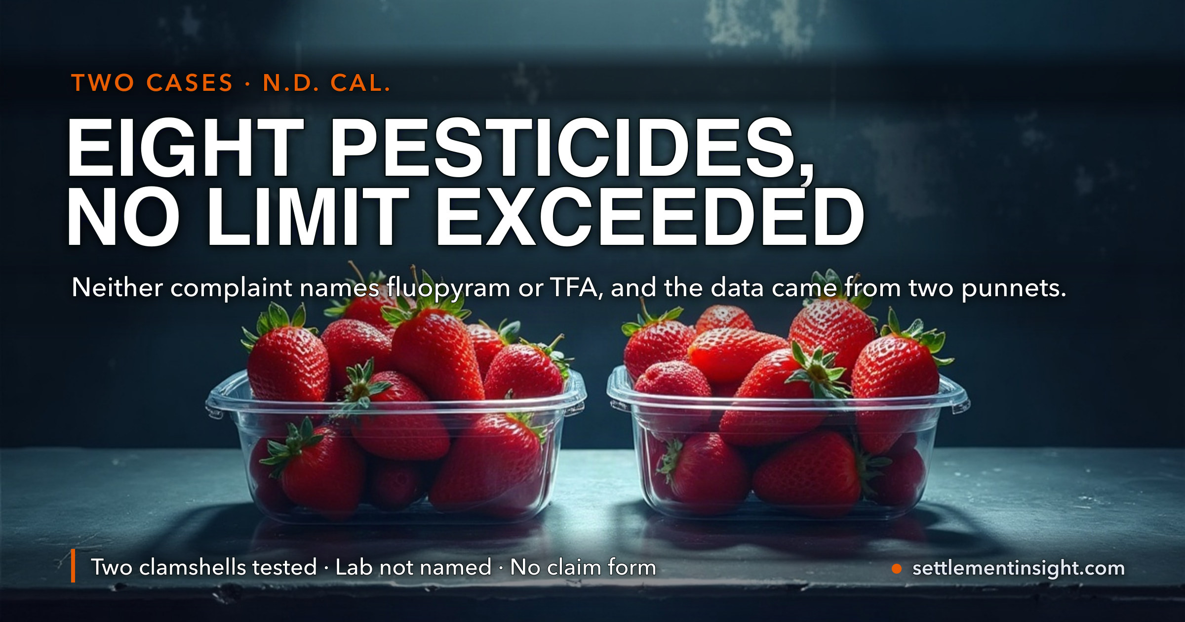 There Are Two Driscoll's PFAS Lawsuits, Not One. Neither Mentions Fluopyram. And Neither Claims a Single U.S. Limit Was Exceeded — Because None Was. — key figures at a glance