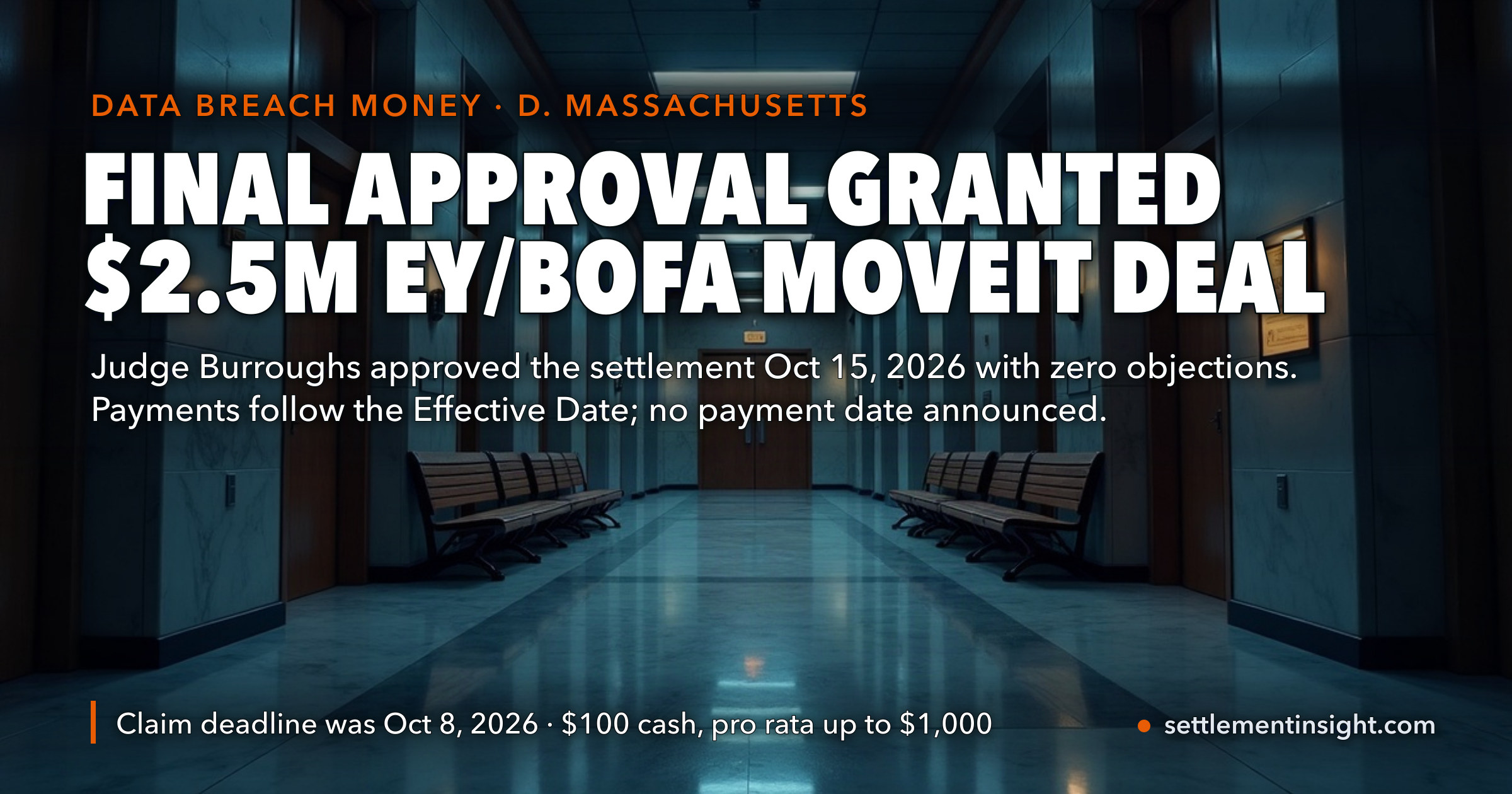 Judge Approves the $2.5 Million EY/Bank of America MOVEit Settlement on October 15, 2026 — Zero Objections, Zero Opt-Outs, but No Payment Date Announced — key figures at a glance