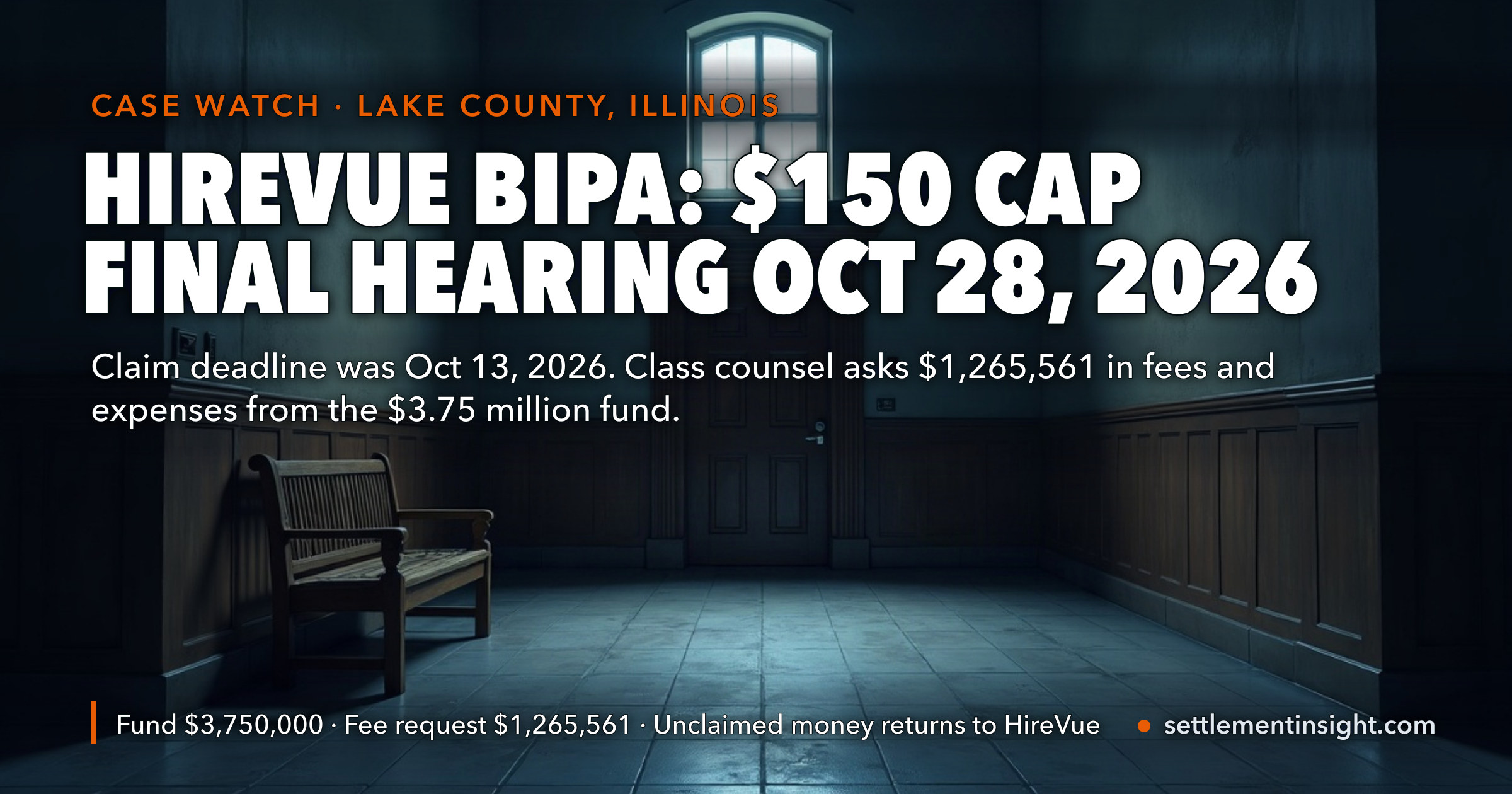 HireVue Illinois BIPA Settlement: Claims Closed October 13 — Now Class Counsel Wants $1,265,561 of the $3.75 Million Fund, and the Final Approval Hearing Is October 28 — key figures at a glance