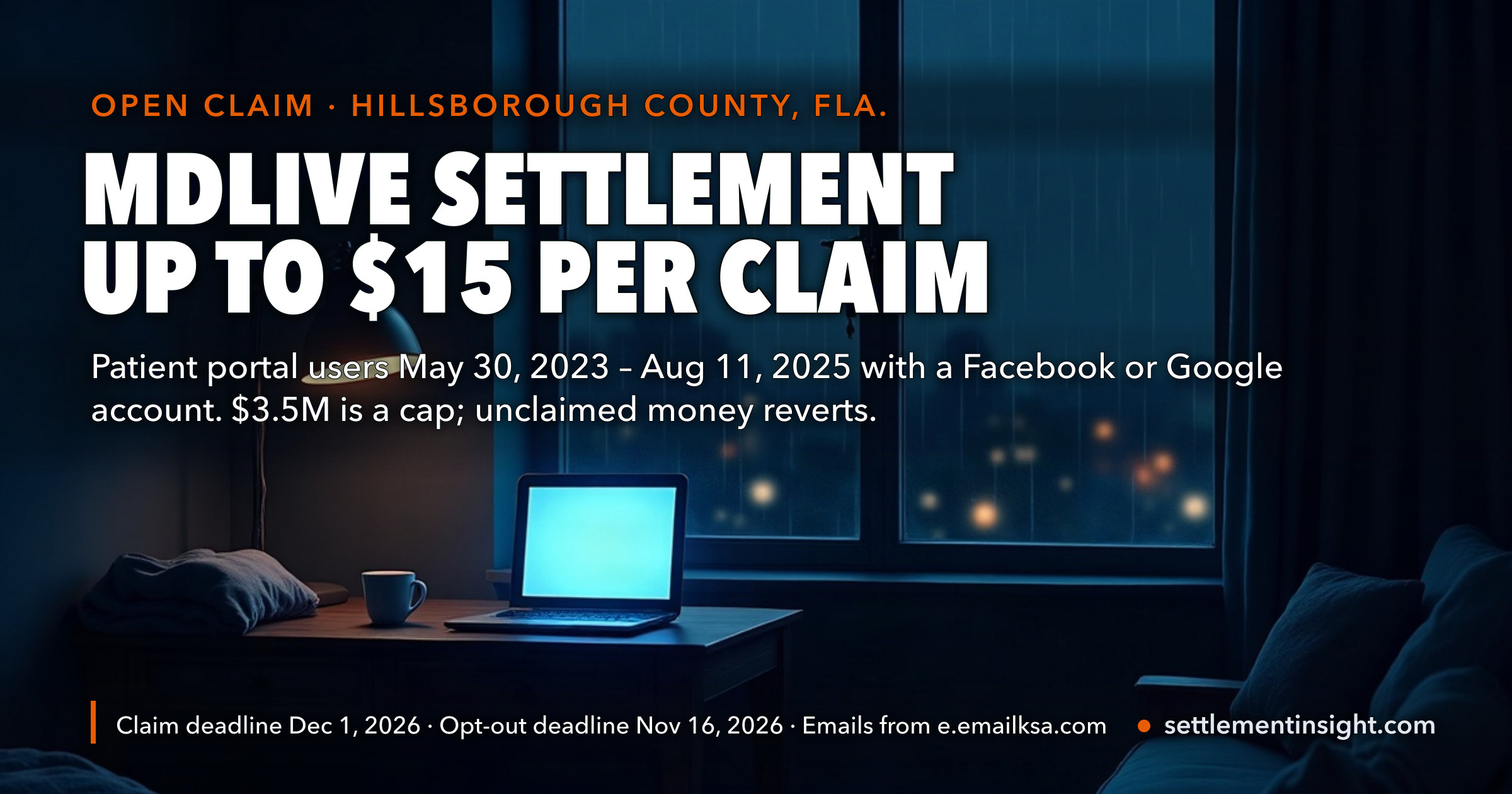The MDLive Settlement Email Is Real, but the “$3.5 Million” Is a Ceiling, Not a Pot: Each Claim Is Worth at Most $15, and Money Nobody Claims Goes Back to Evernorth and MDLIVE — key figures at a glance