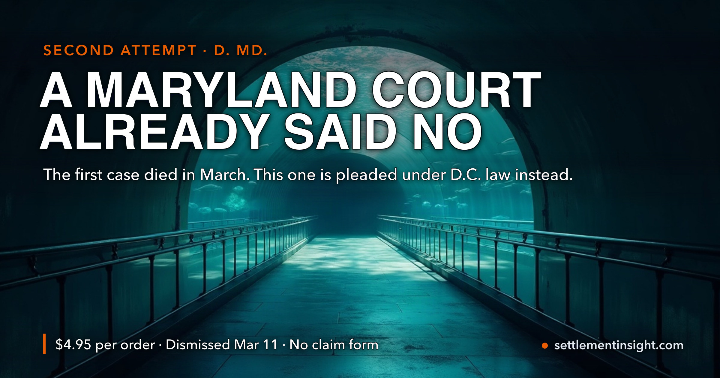 The National Aquarium Is Being Sued Over a $4.95 “Transaction Fee” — for the Second Time. A Maryland Court Threw the First Case Out in March. Nobody Reporting This Has Mentioned That. — key figures at a glance