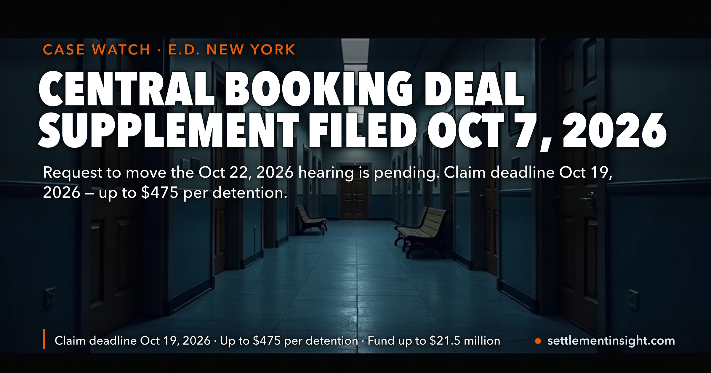 Class Counsel Filed a Supplemental Central Booking Settlement on October 7 and Asked to Move the October 22 Hearing — the Official Site Still Lists October 19 as the Claim Deadline — key figures at a glance