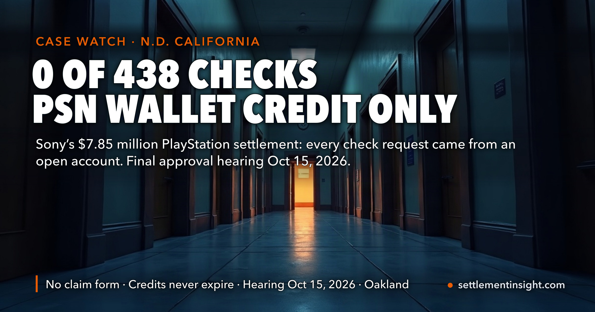 None of the 438 Check Requests in Sony’s $7.85 Million PlayStation Settlement Qualified — Every Account Was Still Open. It’s Wallet Credit for Everyone, and Final Approval Is Up October 15. — key figures at a glance