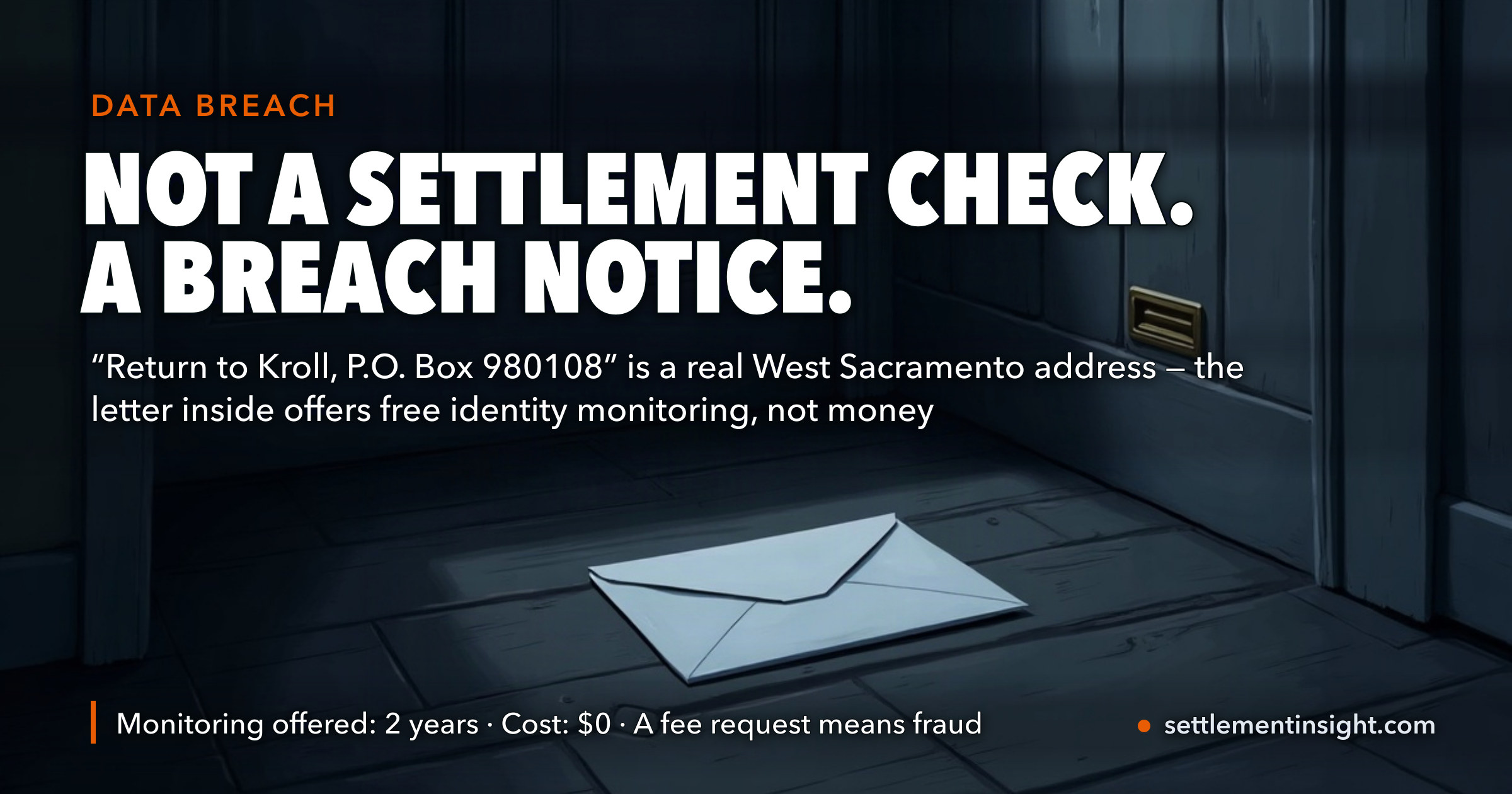 “Return to Kroll, P.O. Box 980108” Is a Real Address — but It Is Not a Settlement Check. DentaQuest’s Own Unfilled Mail Template Explains Why Those Three Words Reach Customers of Companies With Nothing in Common — key figures at a glance