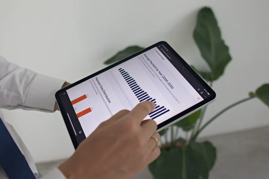 A tablet showing a chart from a Settlement Insight study